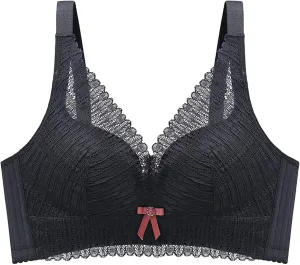 Lace Wireless Bra for Women with Bow Adjustable Straps Comfort Fit Anti Sagging Bra