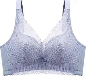 Lace Wireless Bra for Women with Bow Adjustable Straps Comfort Fit Anti Sagging Bra