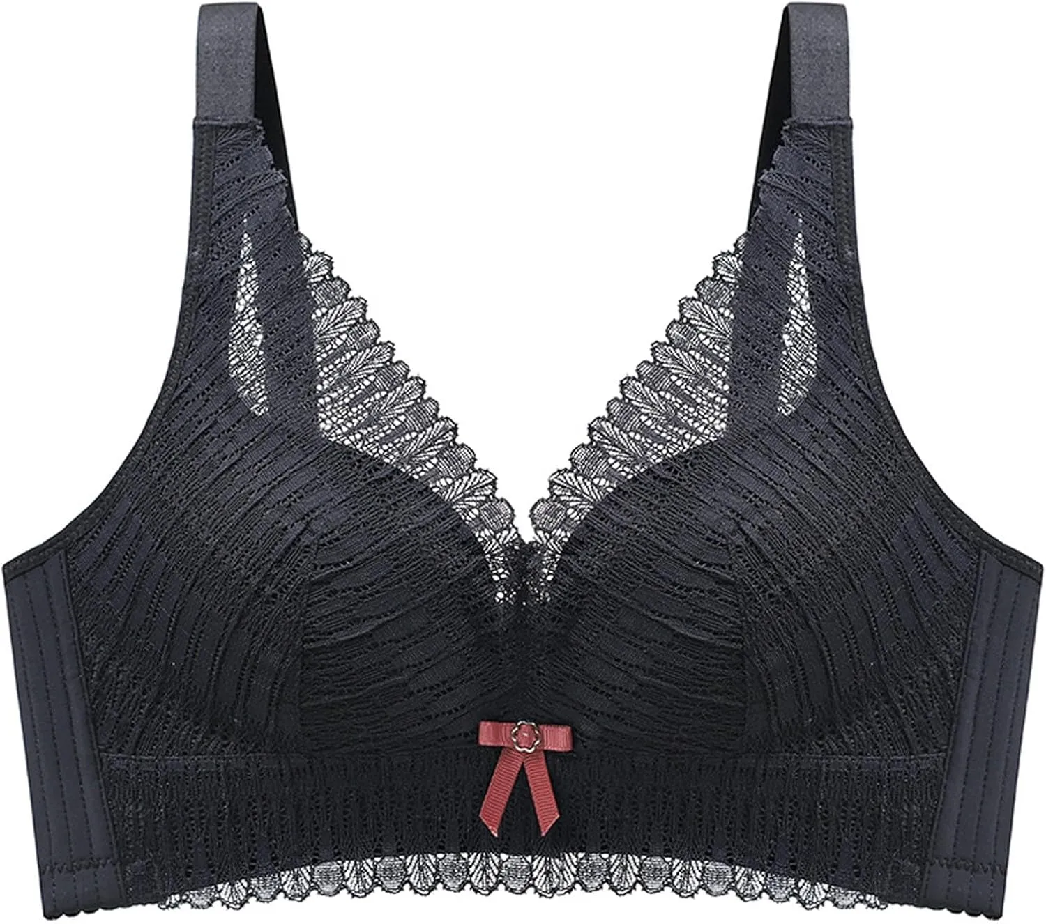Lace Wireless Bra for Women with Bow Adjustable Straps Comfort Fit Anti Sagging Bra