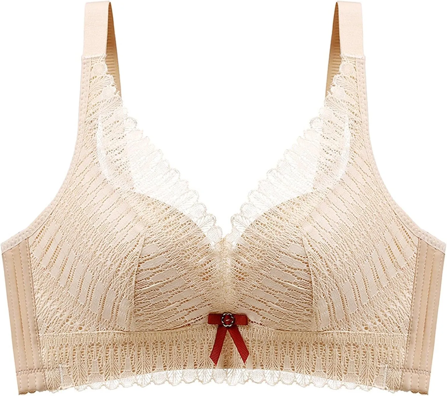 Lace Wireless Bra for Women with Bow Adjustable Straps Comfort Fit Anti Sagging Bra