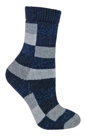 Ladies Checkered Wool / Silk Blend Socks (18 Grey / Navy)