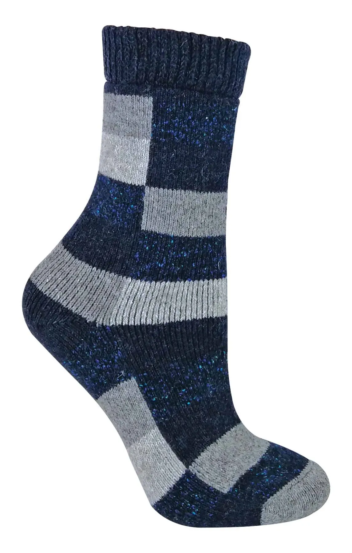 Ladies Checkered Wool / Silk Blend Socks (18 Grey / Navy)