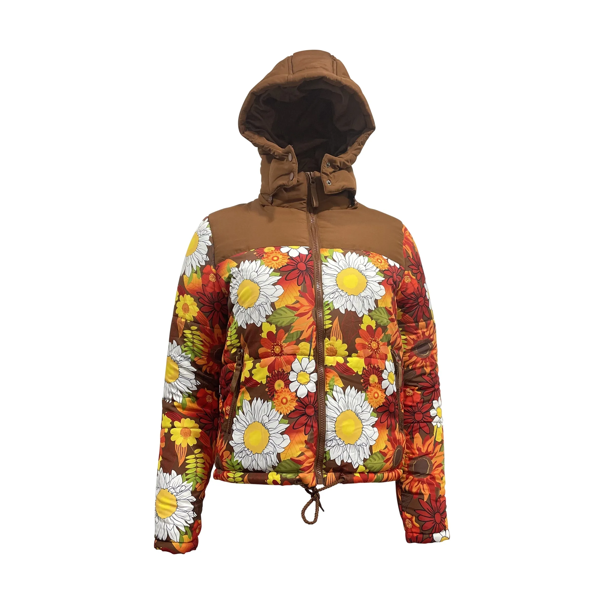 Ladies Contrast Hooded Winter Puffer Jackets