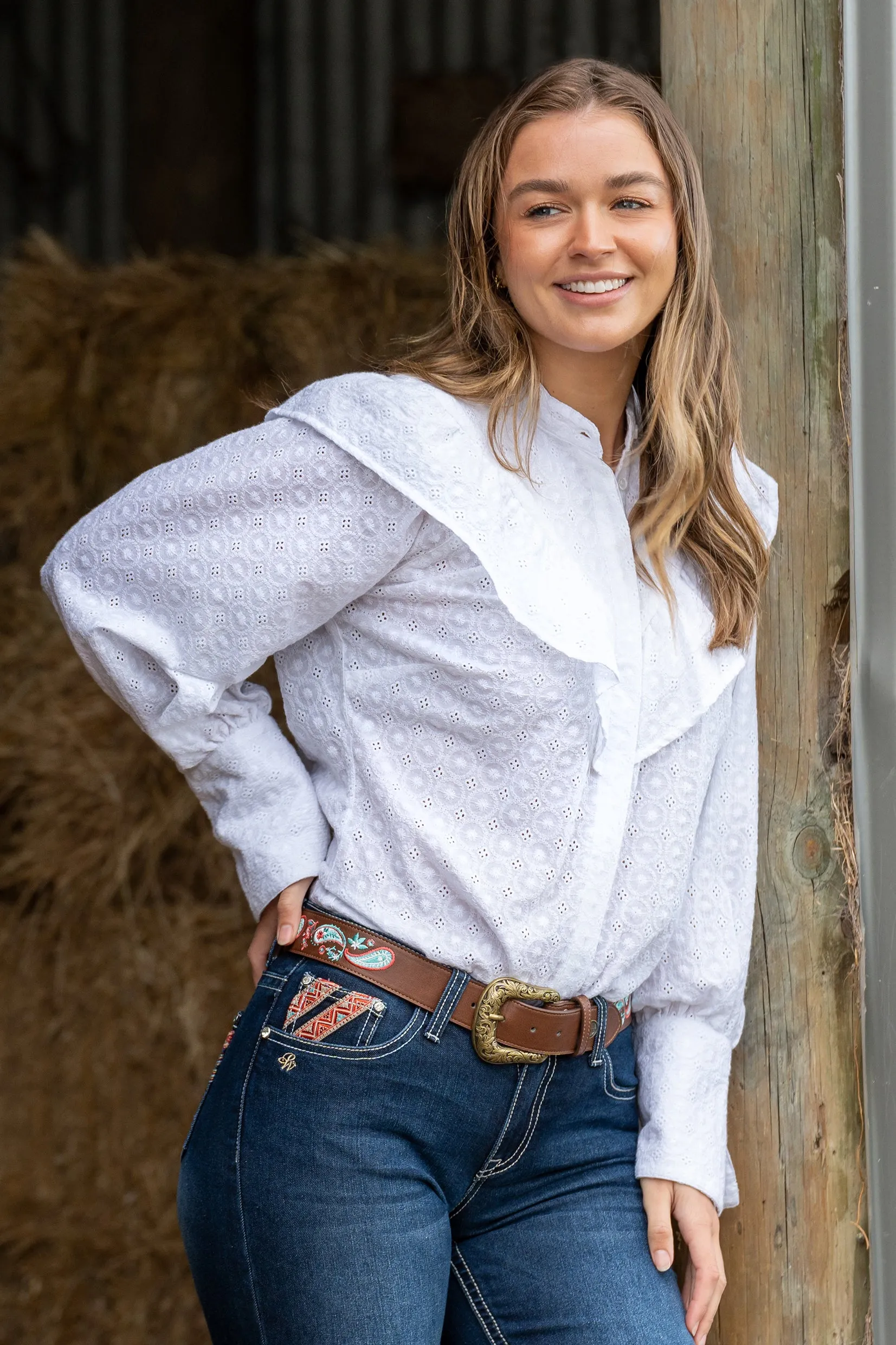 LADIES PURE WESTERN SAVANNAH RUFFLE L/S SHIRT