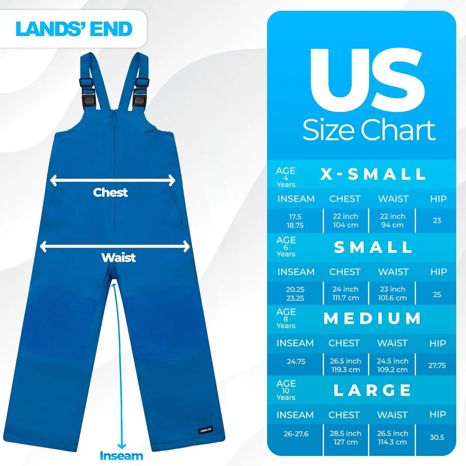Lands' End Kids Squall Waterproof Iron Knee Bib Snow Pants