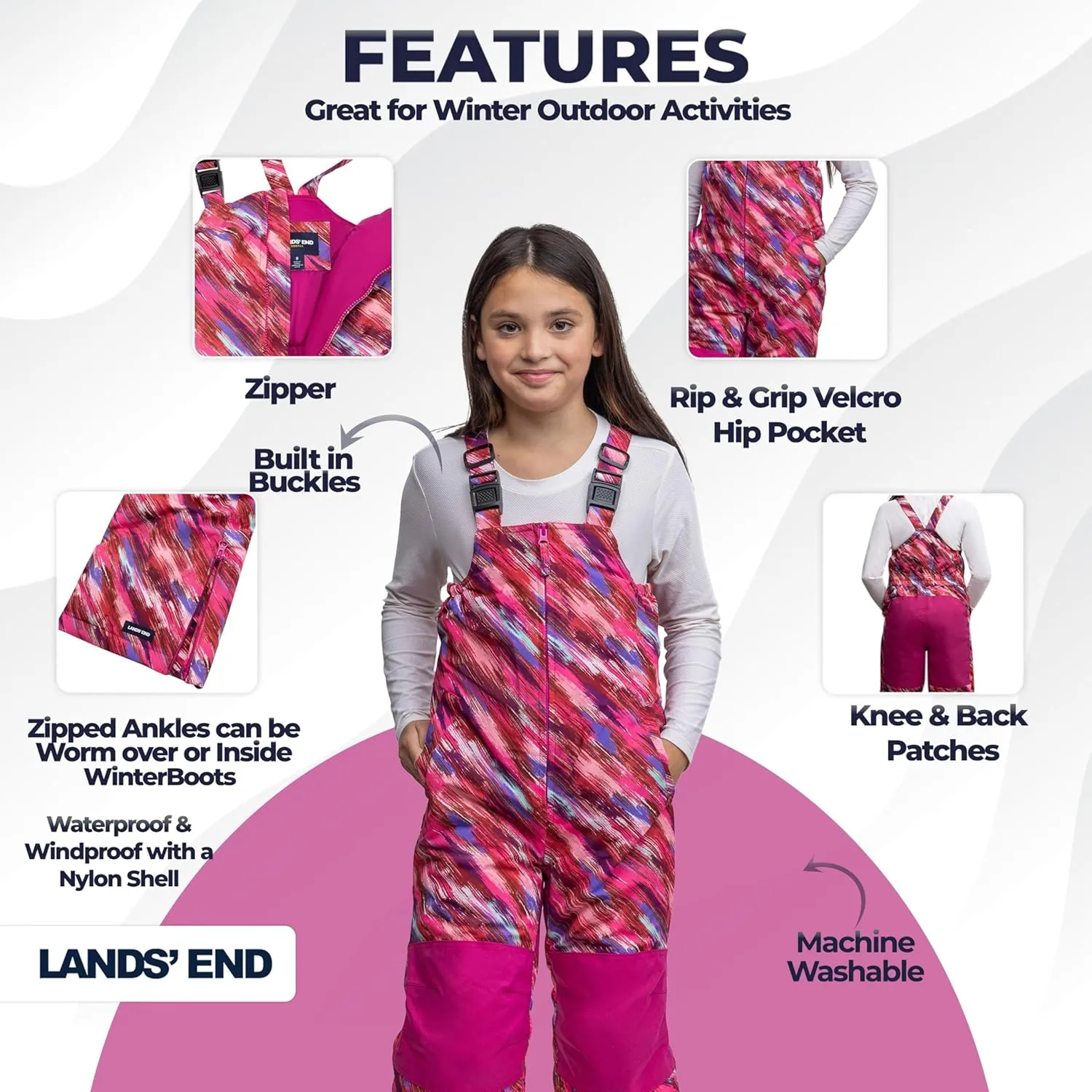 Lands' End Kids Squall Waterproof Iron Knee Bib Snow Pants