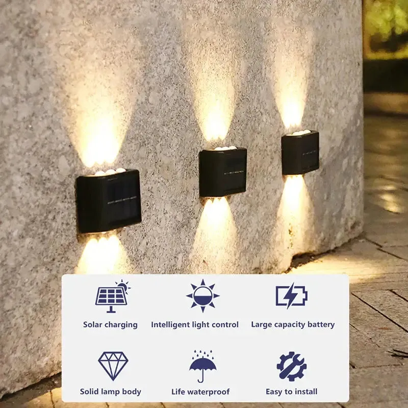 LED Solar Wall Lamp Outdoor Waterproof Up and Down Luminous Lighting for Garden