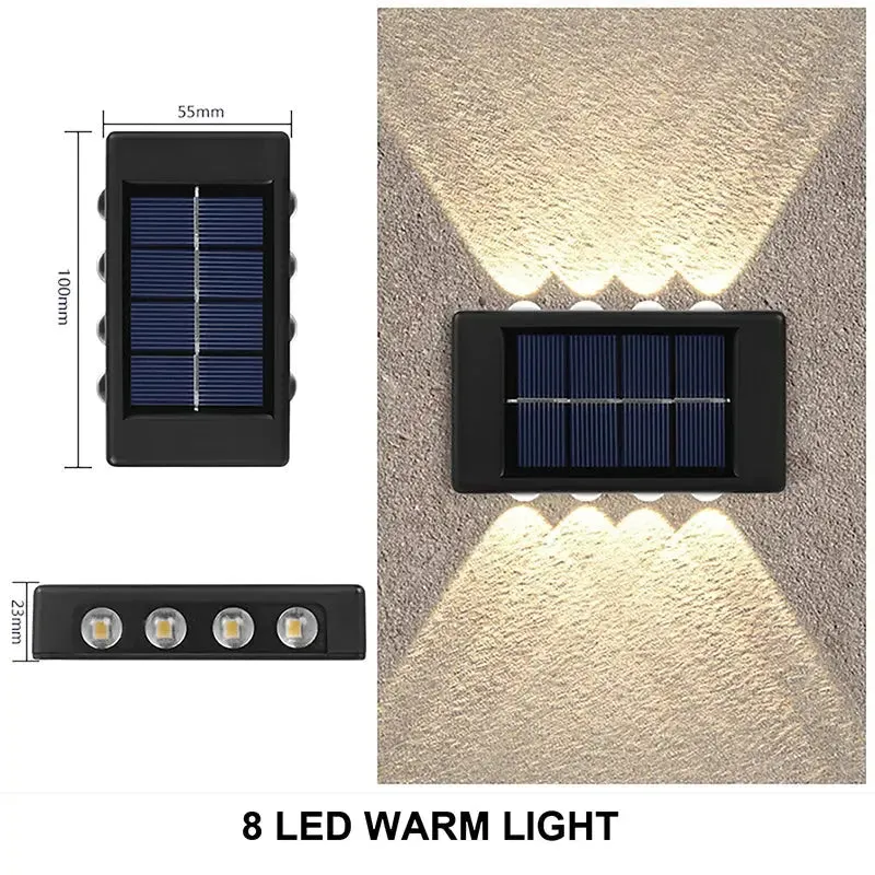 LED Solar Wall Lamp Outdoor Waterproof Up and Down Luminous Lighting for Garden