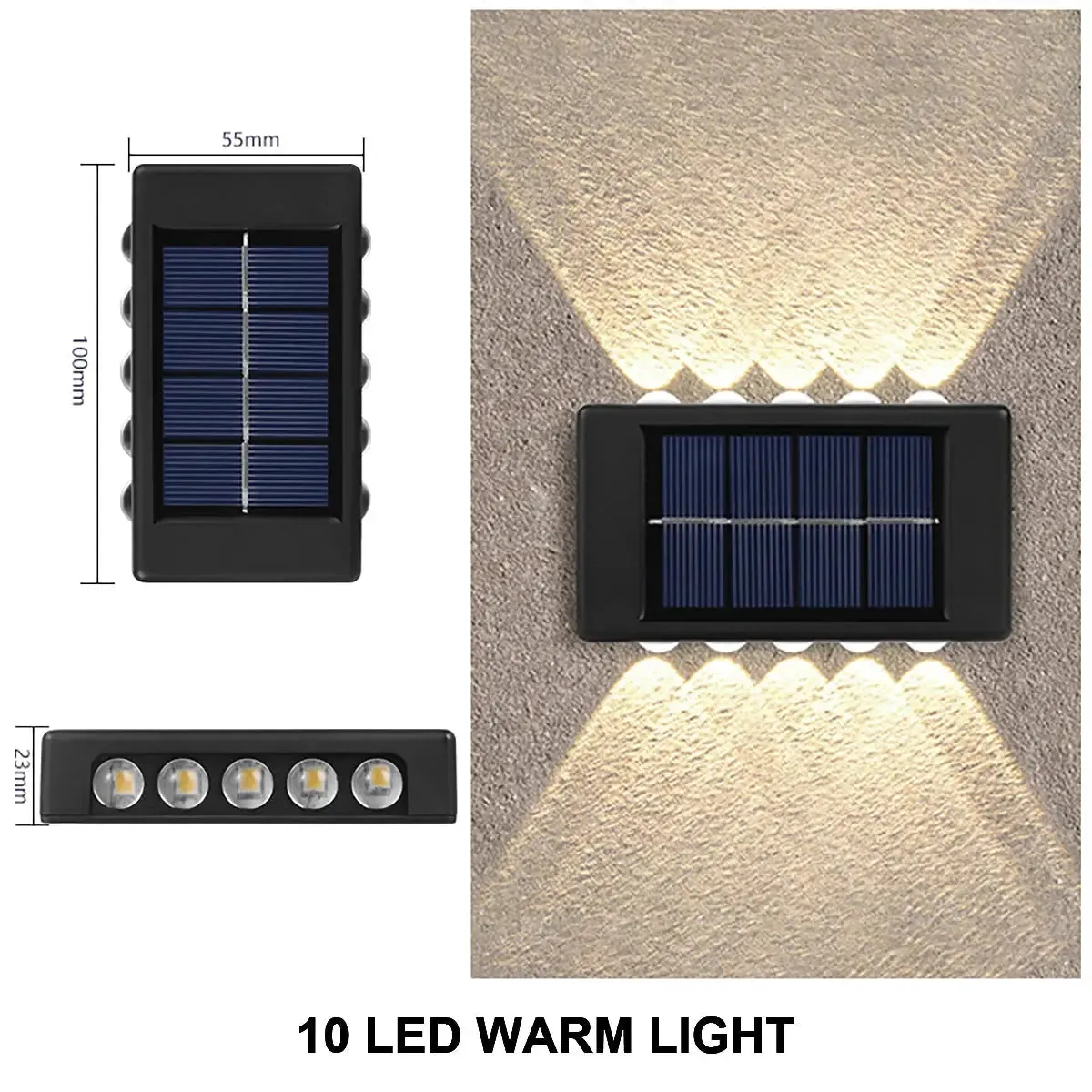 LED Solar Wall Lamp Outdoor Waterproof Up and Down Luminous Lighting for Garden