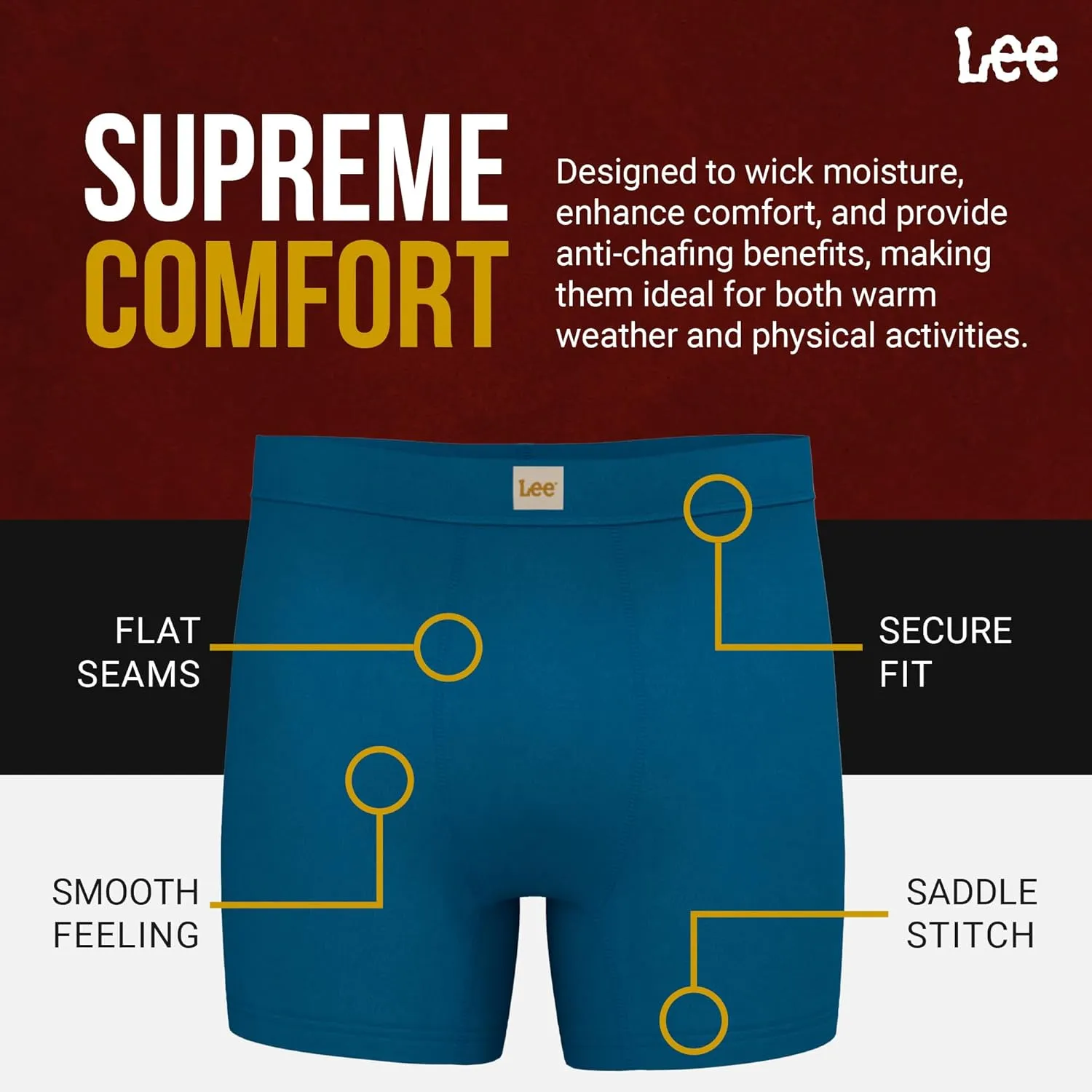 Lee Mens Boxer Briefs - Soft Cooling Mens Underwear, Moisture Wicking Breathable, Mutipack