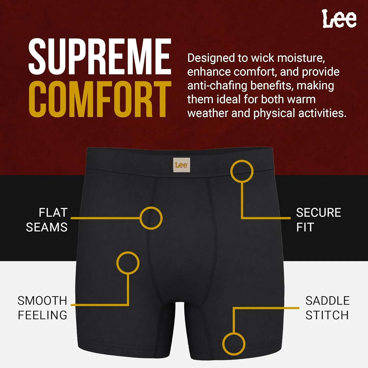 Lee Mens Boxer Briefs - Soft Cooling Mens Underwear, Moisture Wicking Breathable, Mutipack