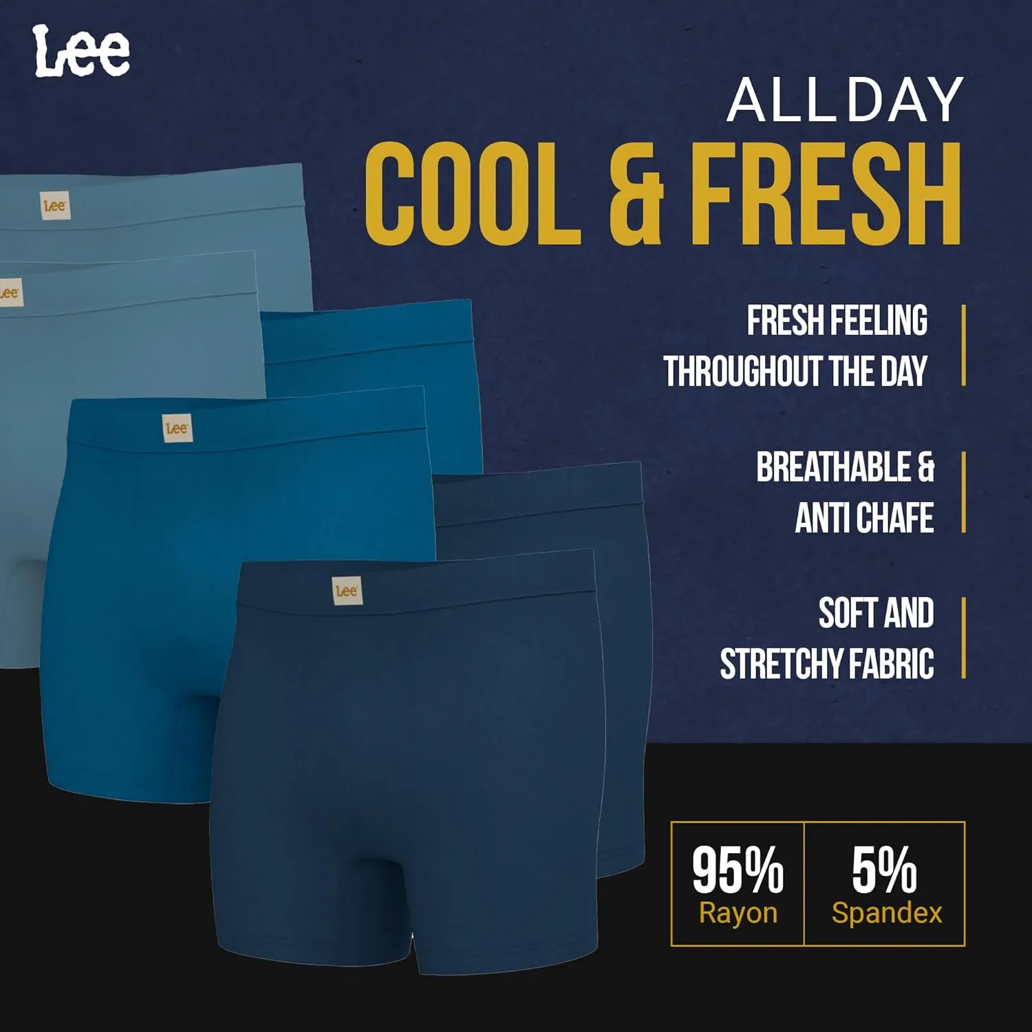 Lee Mens Boxer Briefs - Soft Cooling Mens Underwear, Moisture Wicking Breathable, Mutipack