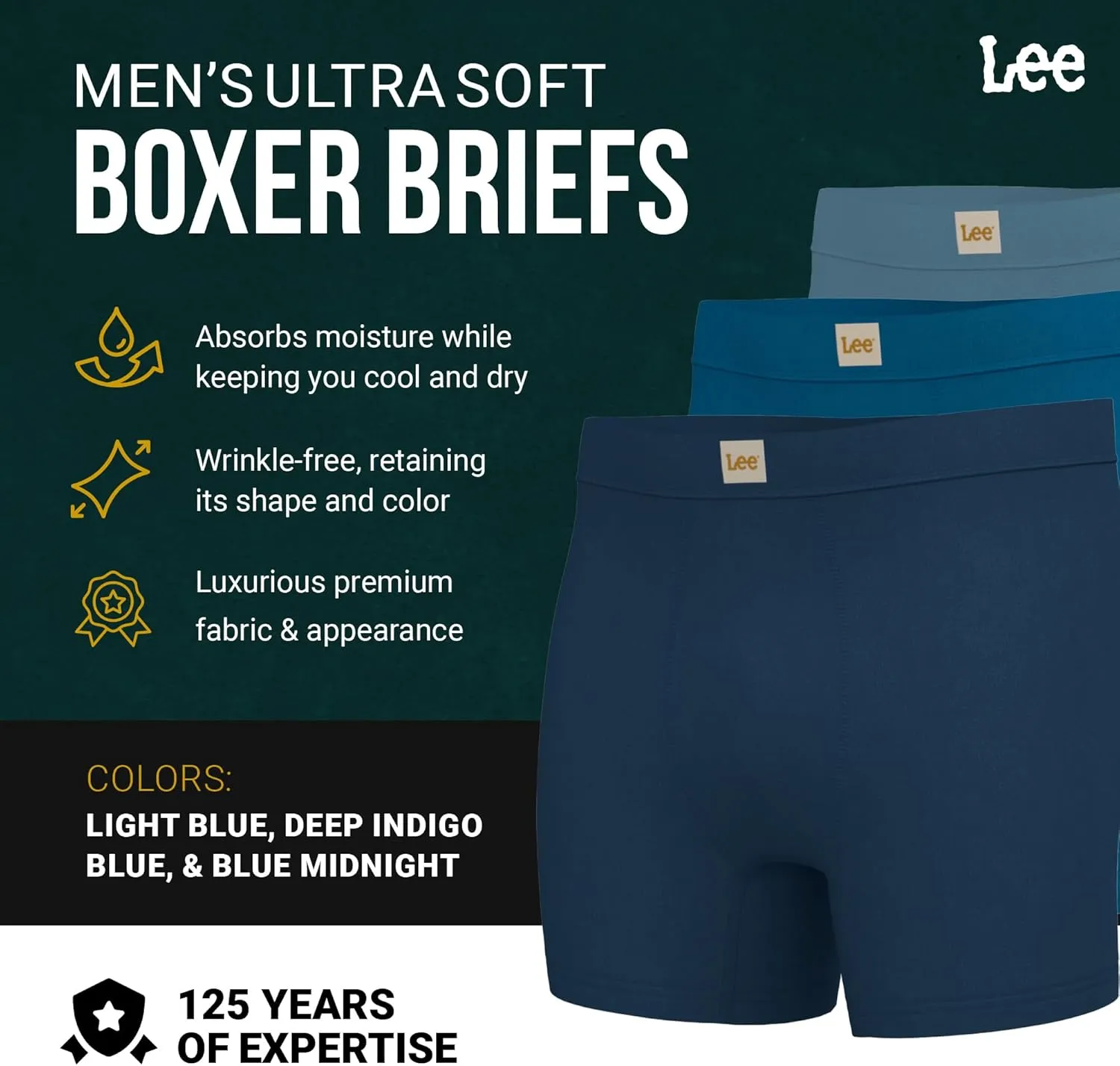 Lee Mens Boxer Briefs - Soft Cooling Mens Underwear, Moisture Wicking Breathable, Mutipack