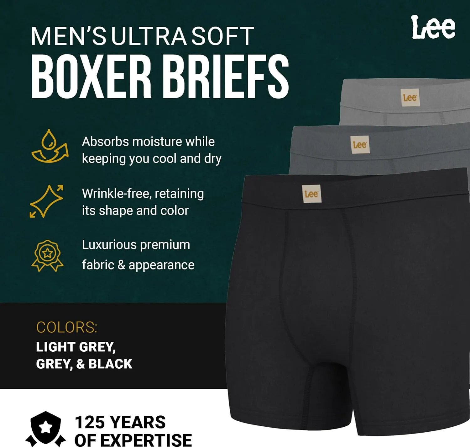 Lee Mens Boxer Briefs - Soft Cooling Mens Underwear, Moisture Wicking Breathable, Mutipack