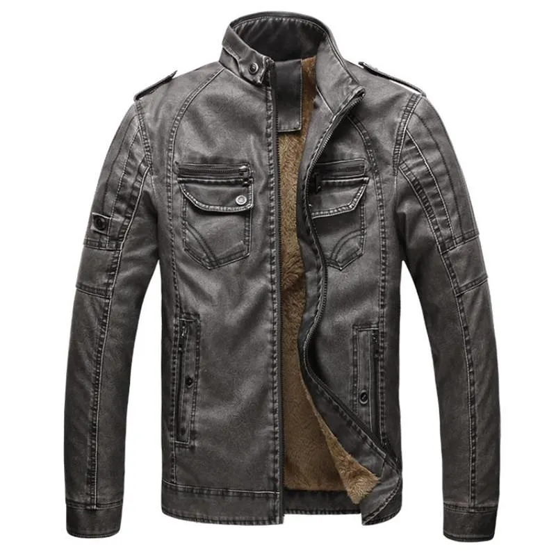 Leisure Windproof PU leather Warm Plus Velvet Men Jackets