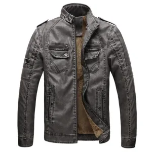 Leisure Windproof PU leather Warm Plus Velvet Men Jackets