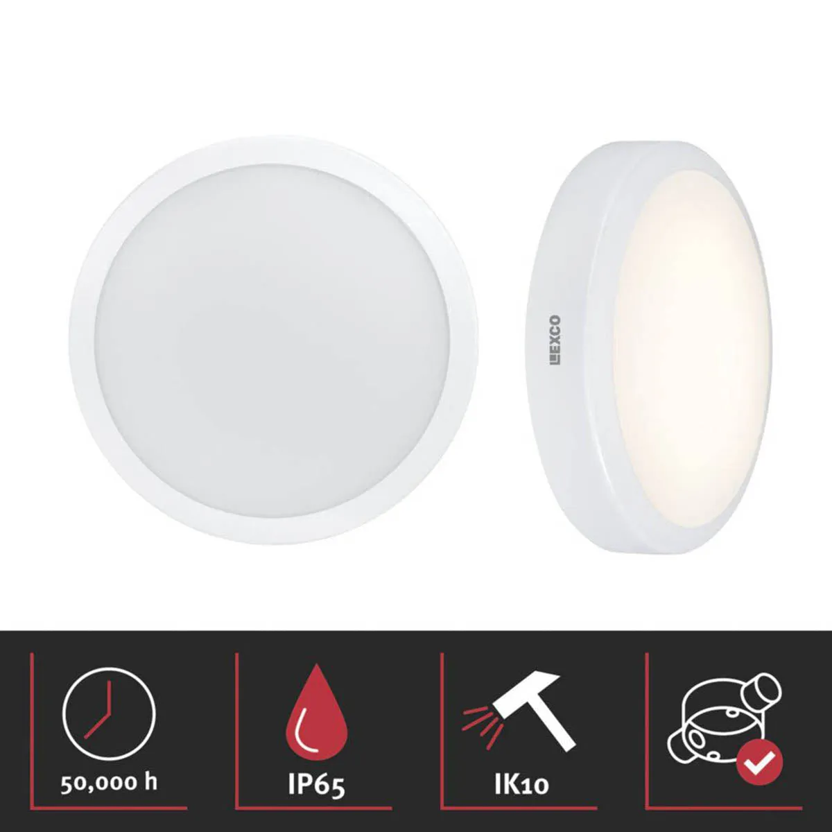 Lexco Outdoor Light LED Variable White Round White Dusk-to-Dawn Adjustable
