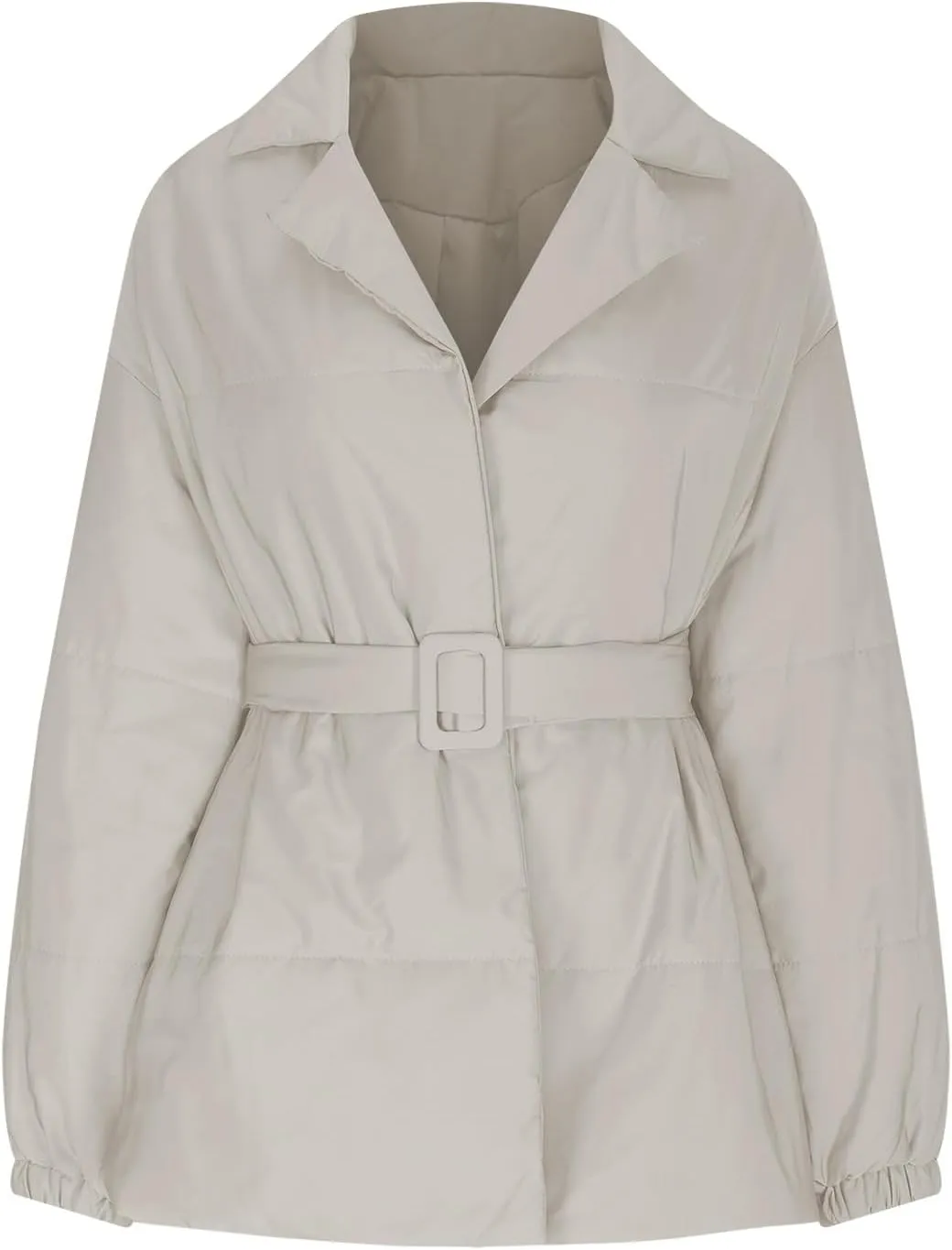 Lightweight Puffer Jacket Women Collared Trendy Puffer Coat Padded Lightweight Quilted Jackets with Belt Casual