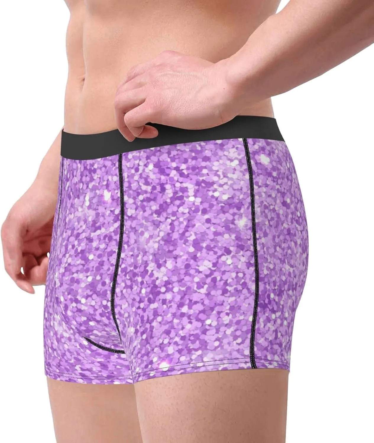 Lilac Glittering Print Boxer Briefs For Men Breathable Underwear-