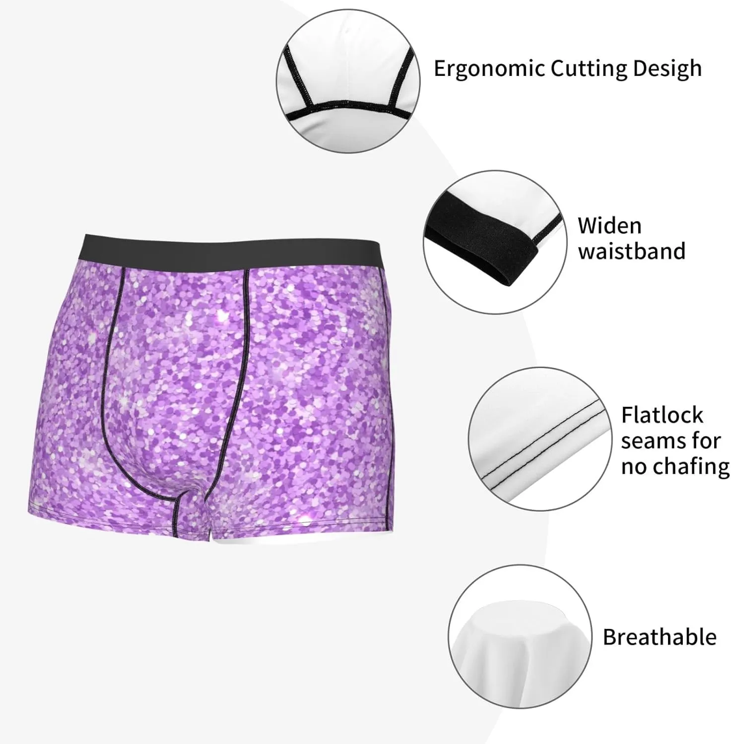 Lilac Glittering Print Boxer Briefs For Men Breathable Underwear-