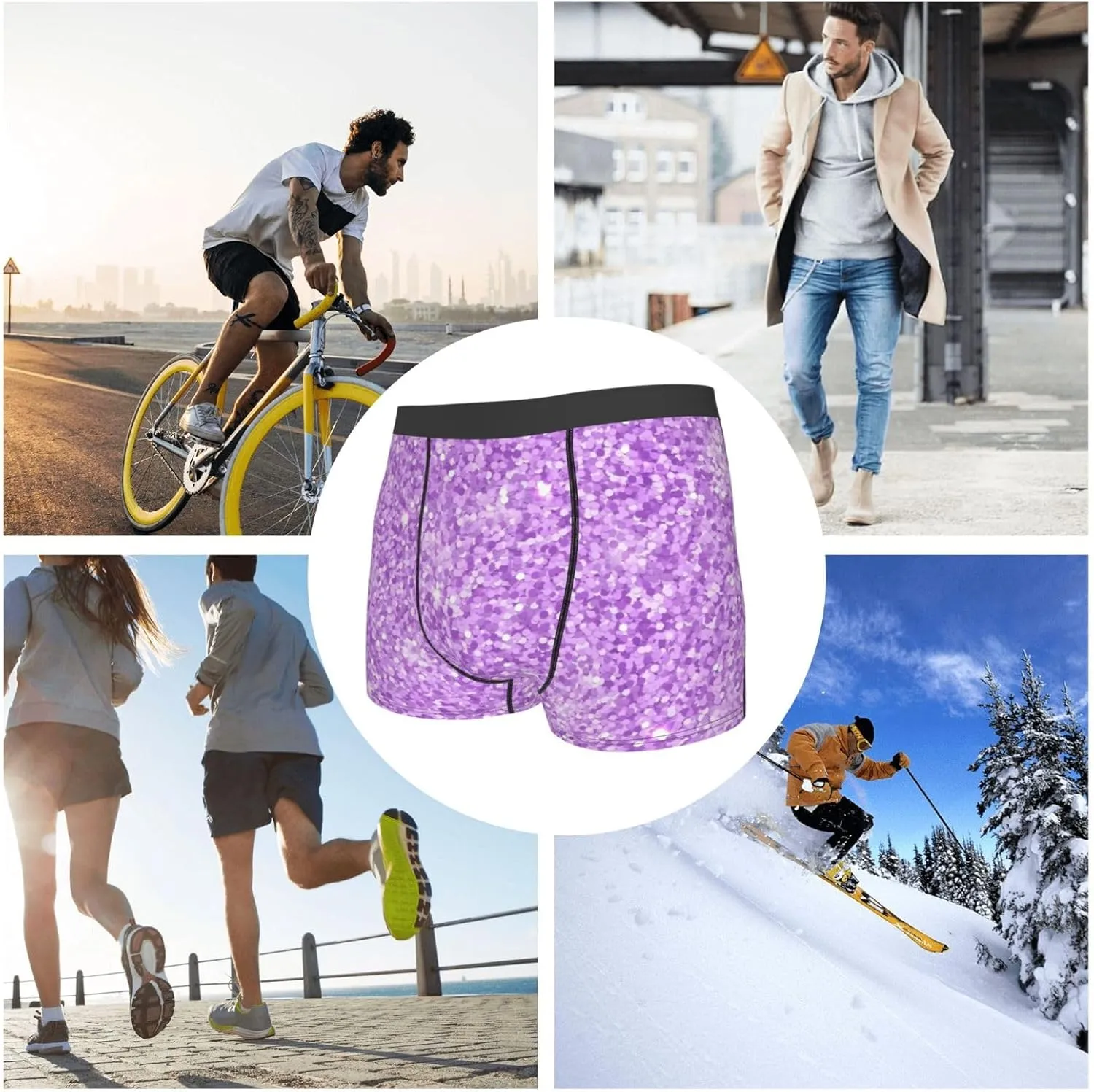 Lilac Glittering Print Boxer Briefs For Men Breathable Underwear-