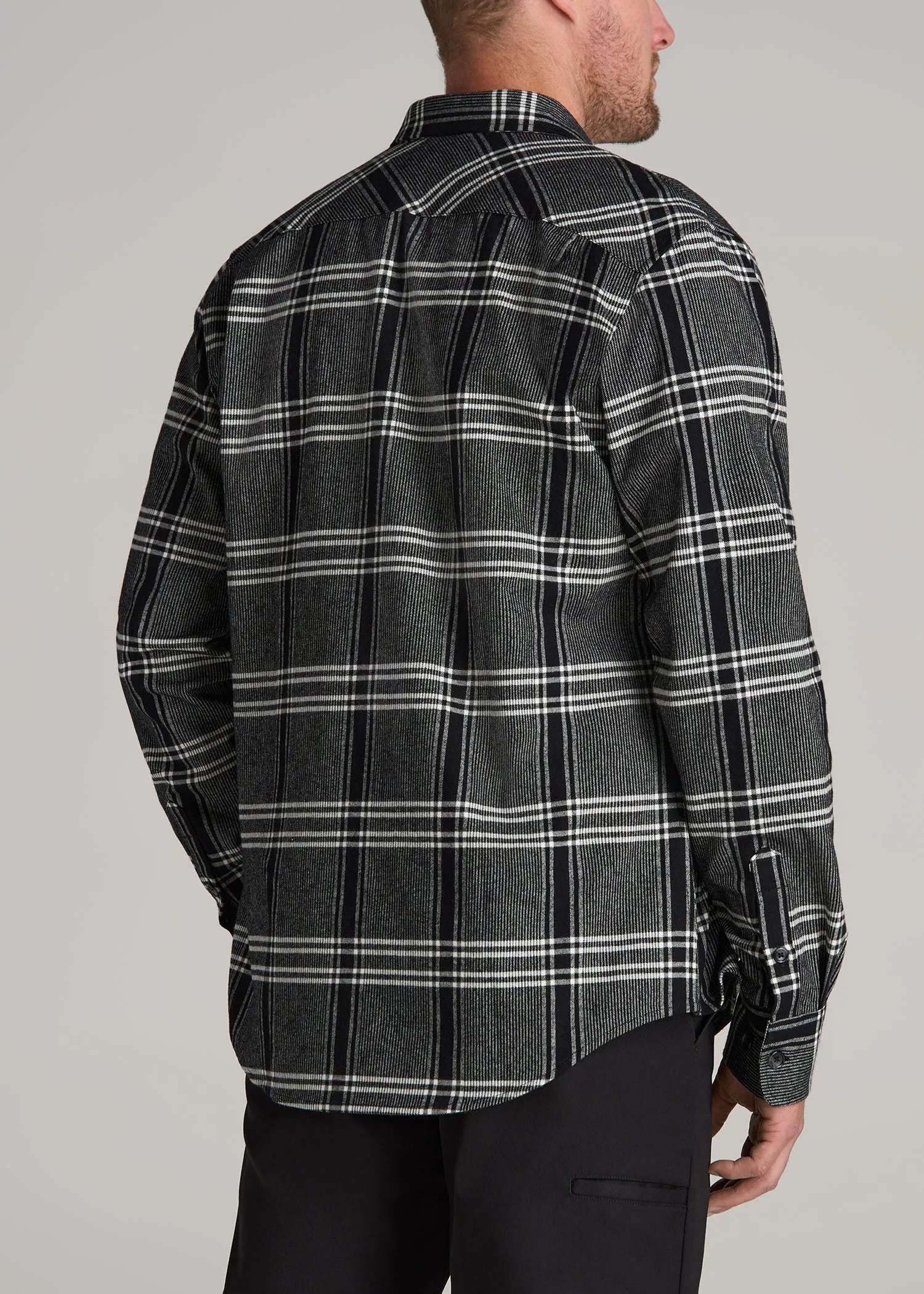LJ&S Rugged Plaid Shirt Men's in Black and Light Grey Plaid