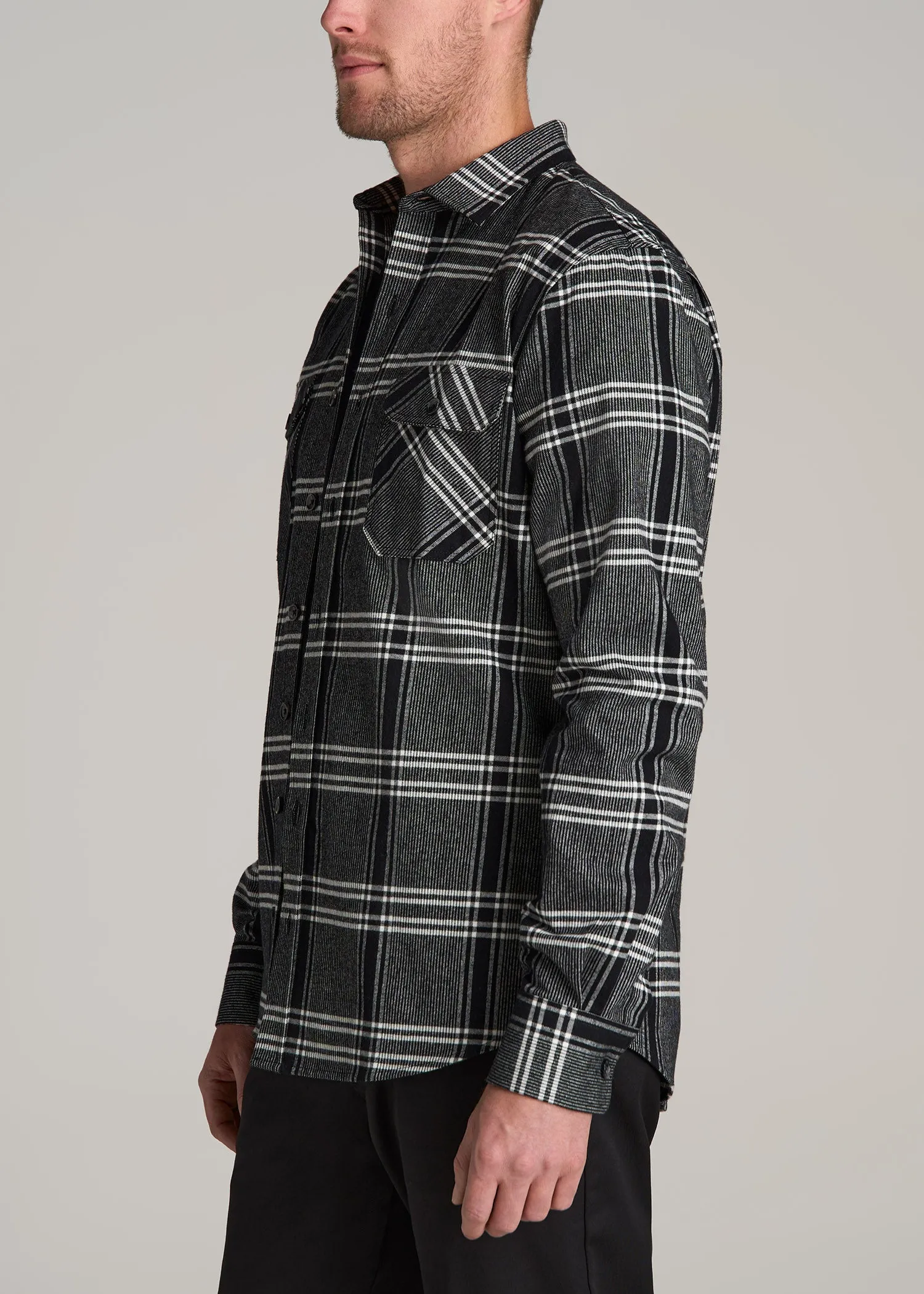 LJ&S Rugged Plaid Shirt Men's in Black and Light Grey Plaid