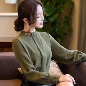Long Sleeve Shirts Casual Chiffon Work Wear Office Blouse
