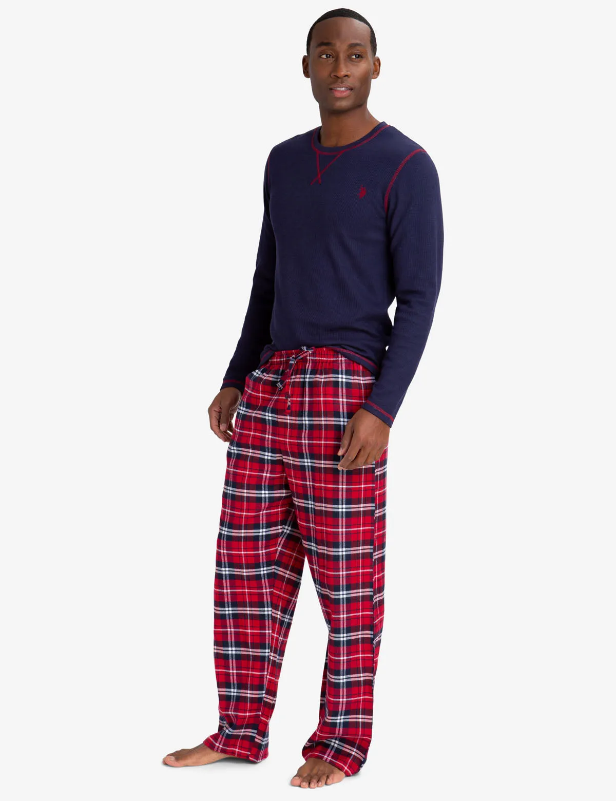 LOUNGE  SET: THERMAL TOP & PLAID PANTS