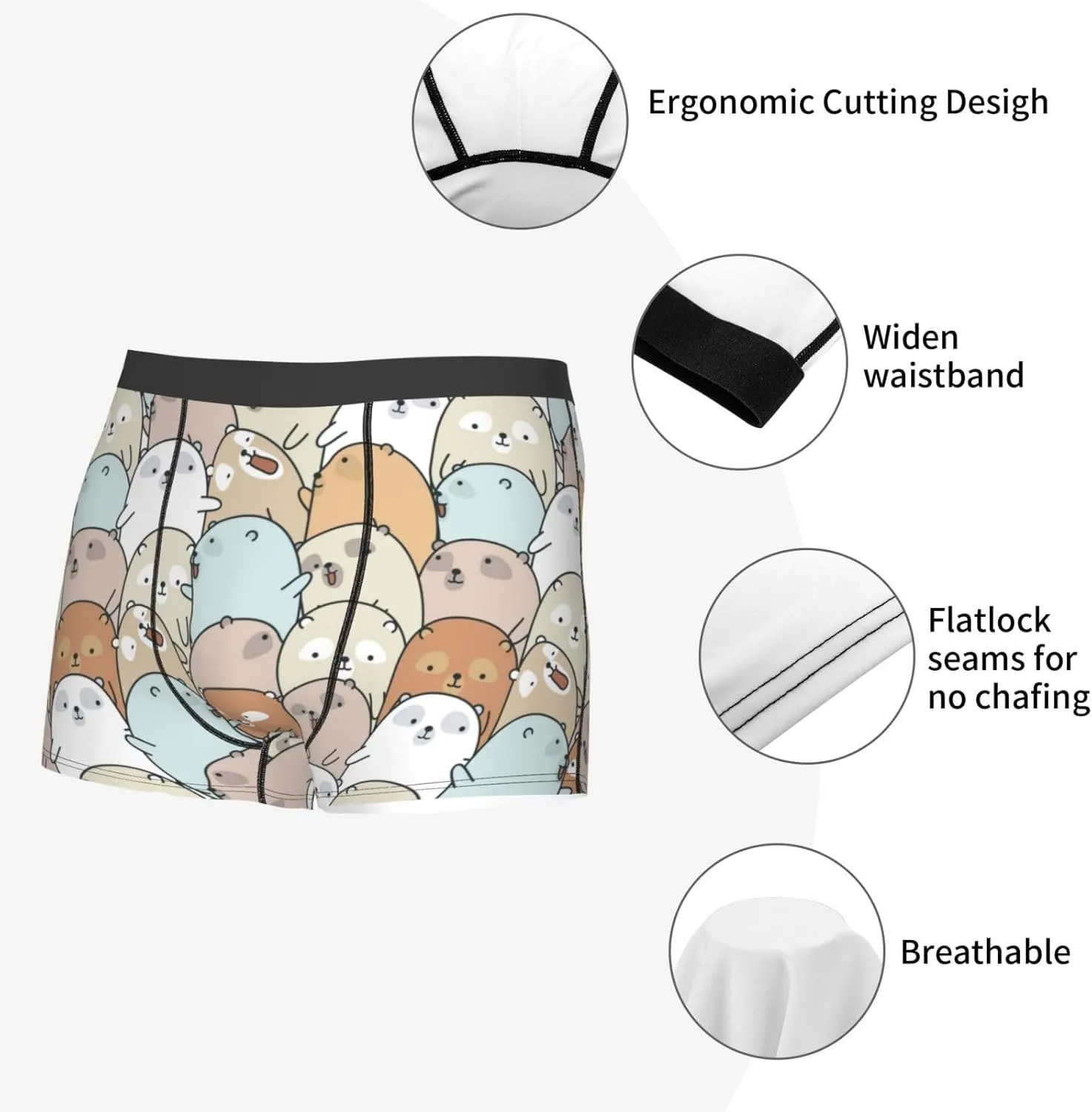 Lovely Bear Print Boxer Briefs For Men Breathable Underwear-