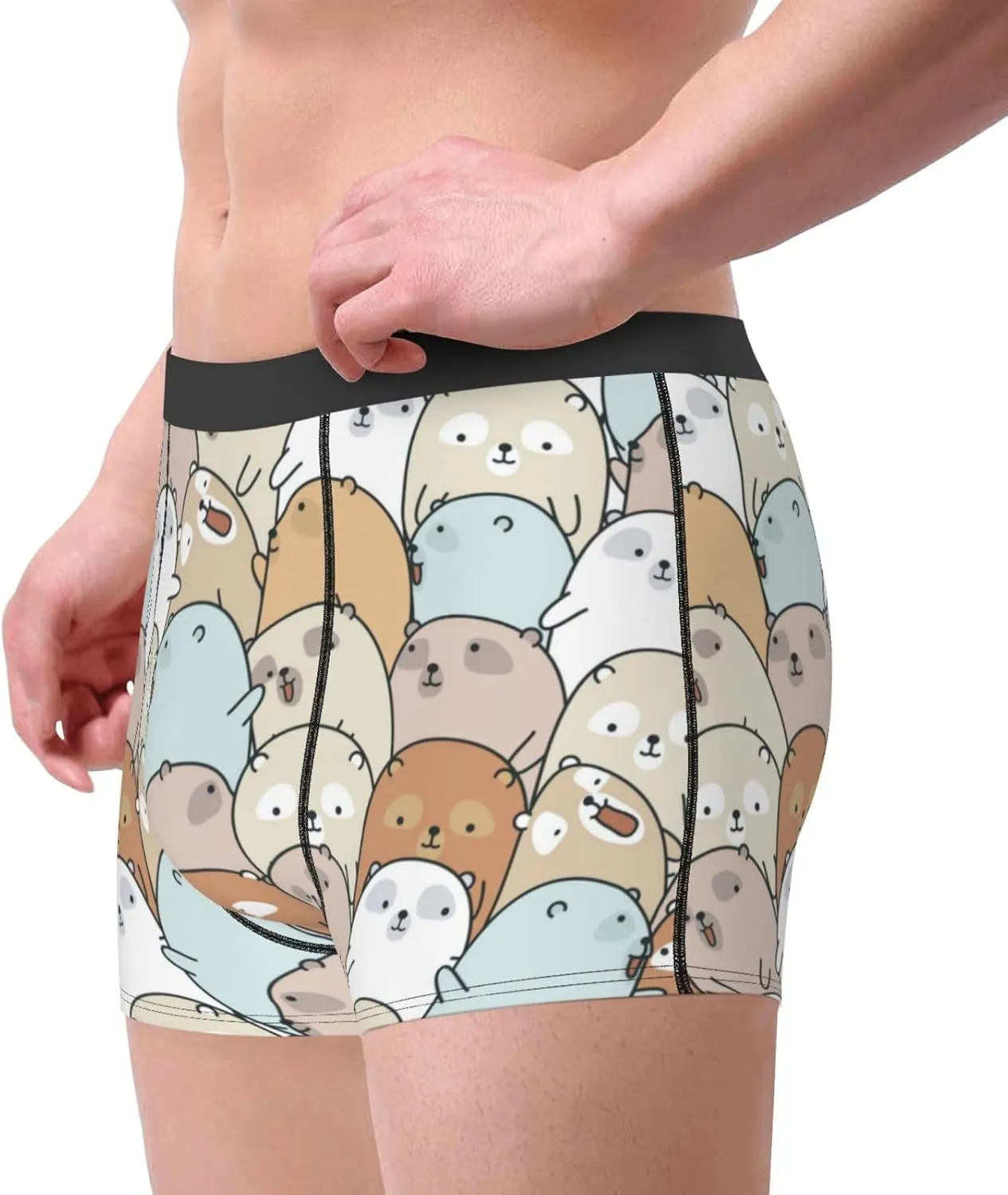 Lovely Bear Print Boxer Briefs For Men Breathable Underwear-