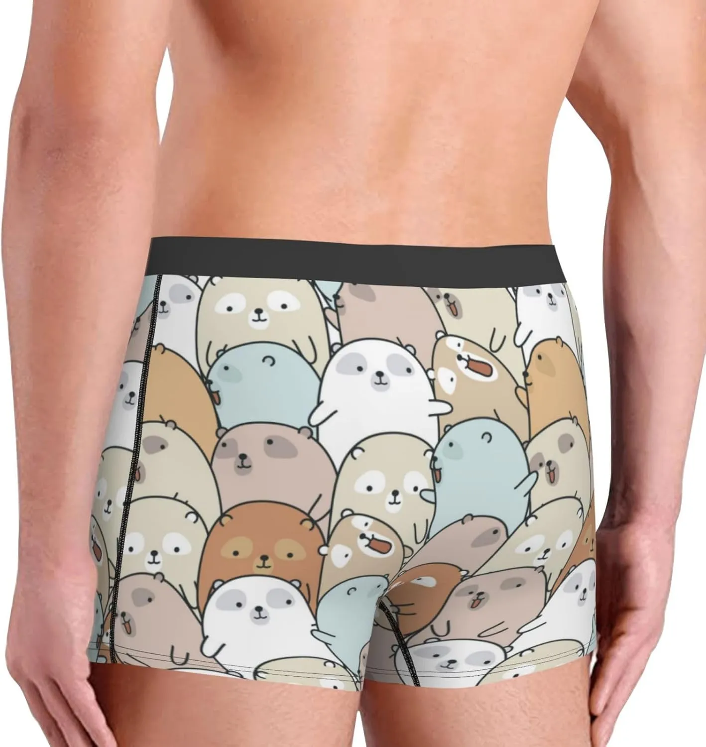 Lovely Bear Print Boxer Briefs For Men Breathable Underwear-