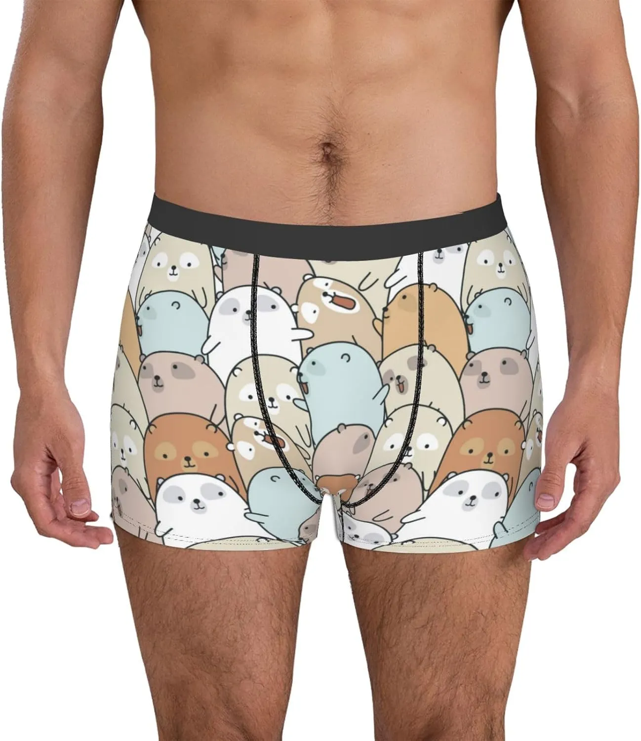 Lovely Bear Print Boxer Briefs For Men Breathable Underwear-