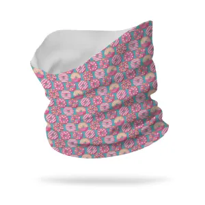 Lycra KIDS Pink Frosted Donuts Single Layer Neck Gaiter Face Mask (12" Length)