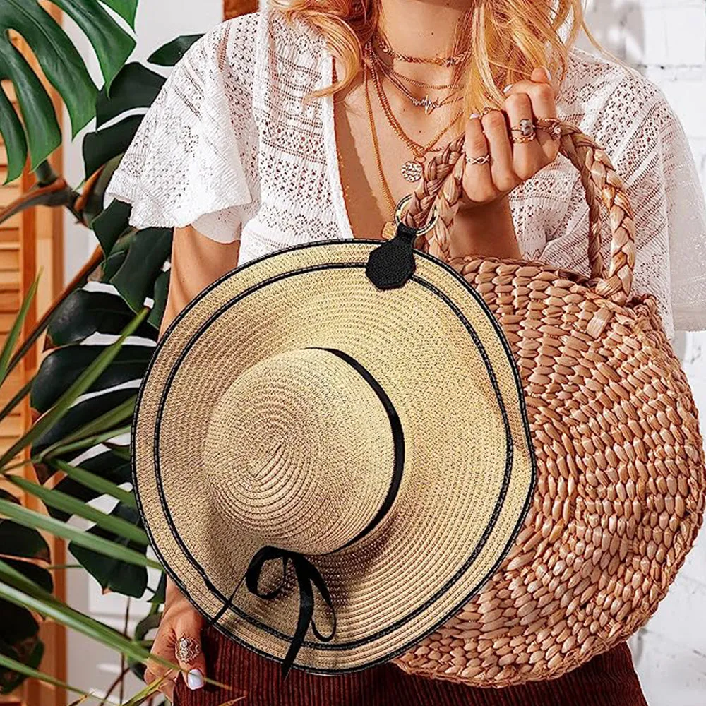 Magnetic Hat Clip for Travel PU Leather Hands Free Sunhat Clip on Bag Luggage Backpack Bag Accessory Black