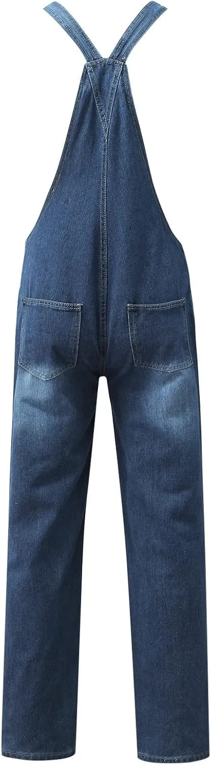 Maryia Men's Fishing Flexible Casual Unlined Denim Bib Overalls Fashion Relaxed Fit Lightweight Jumpsuit Stretch Trousers