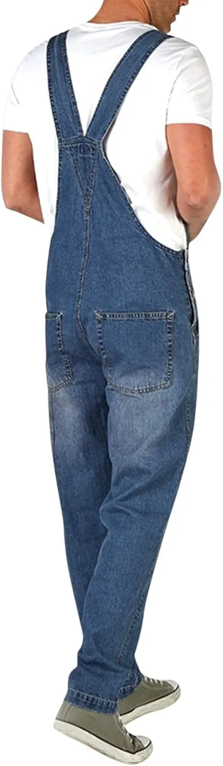 Maryia Men's Fishing Flexible Casual Unlined Denim Bib Overalls Fashion Relaxed Fit Lightweight Jumpsuit Stretch Trousers