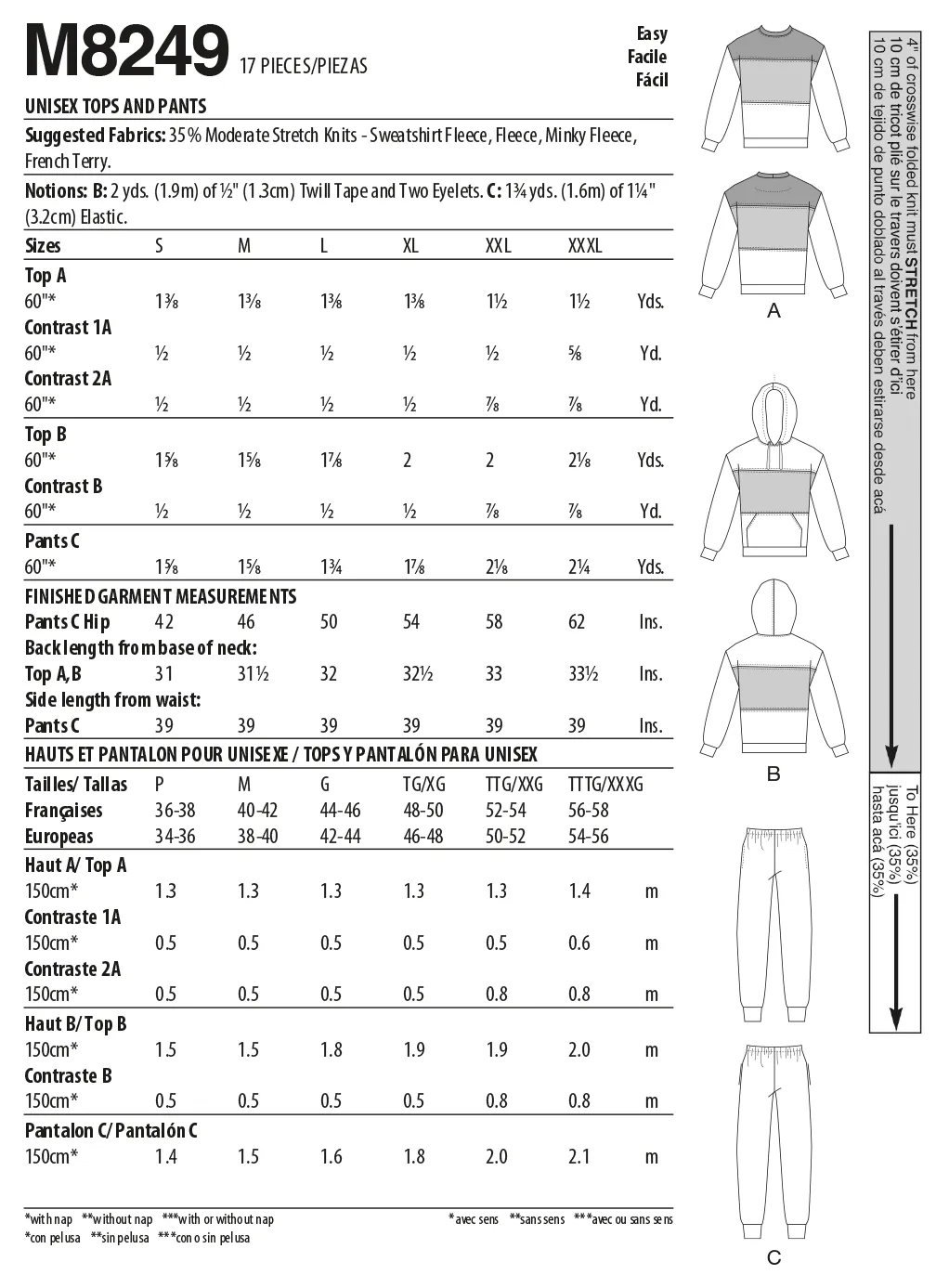 McCall's sewing pattern 8249 Unisex Tops and Pants