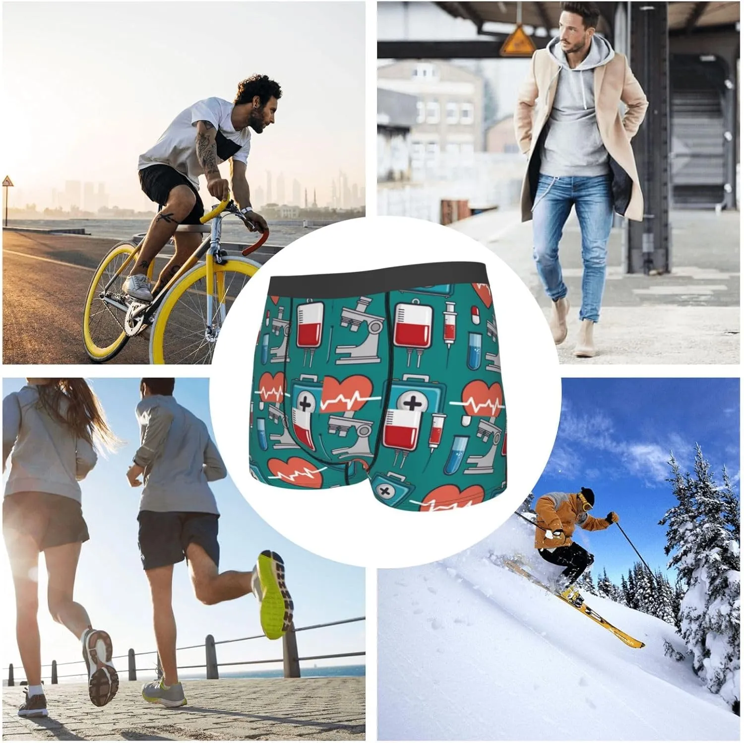 Medical Elements Print Boxer Briefs For Men Breathable Underwear-