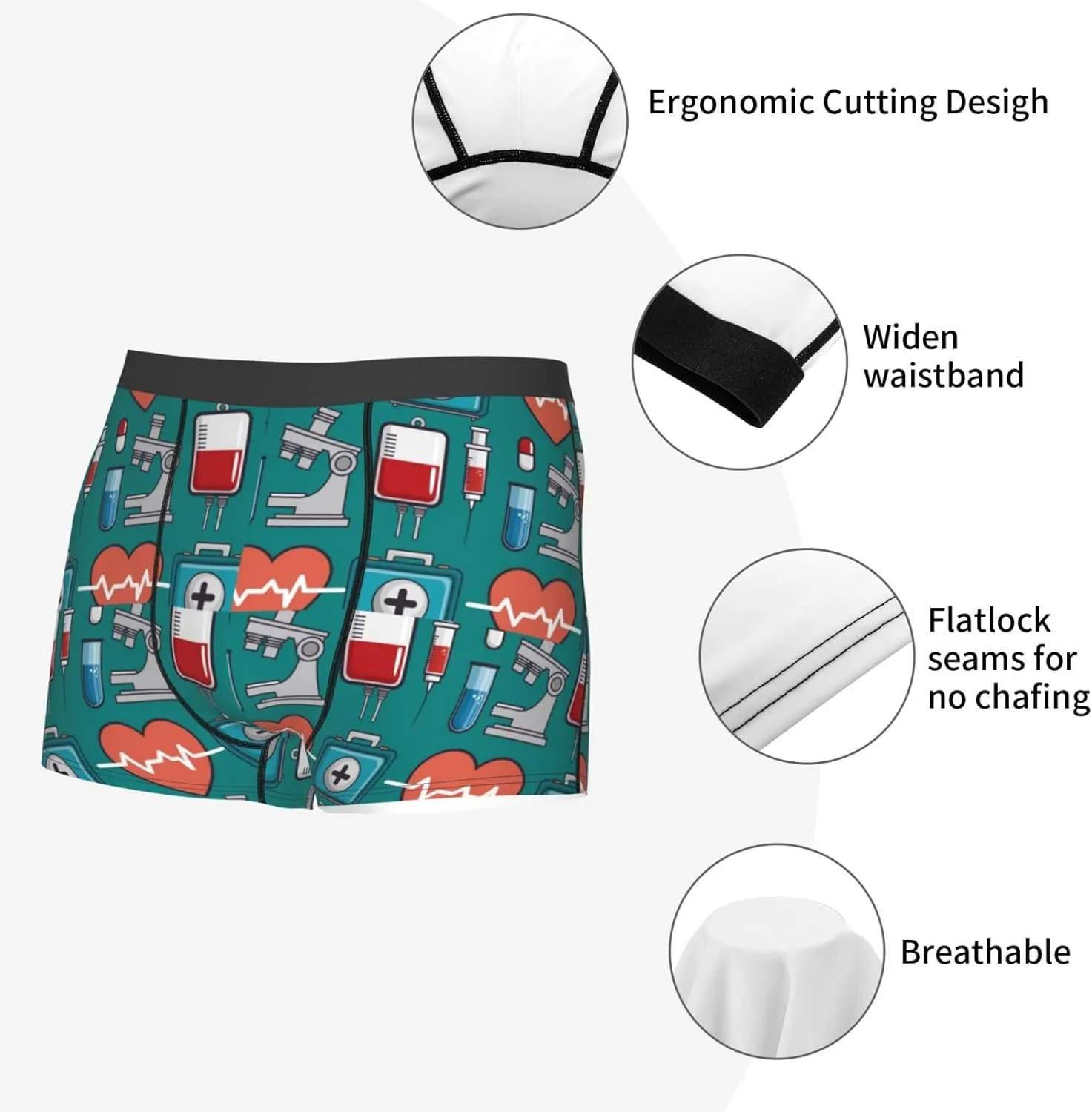 Medical Elements Print Boxer Briefs For Men Breathable Underwear-