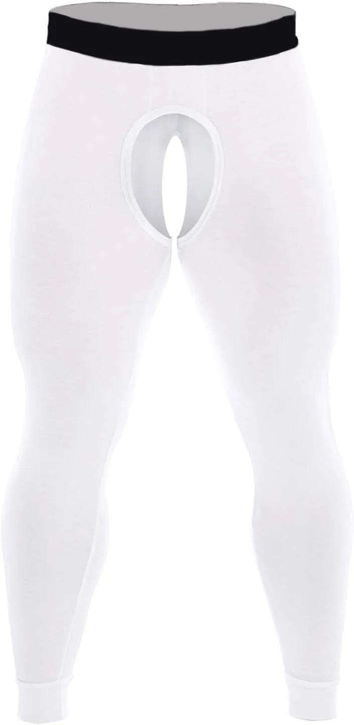 Men Thermal Underwear Bottoms with Open Front Leggings Tights Slim Fit Stretchy Long Johns Compression Pants