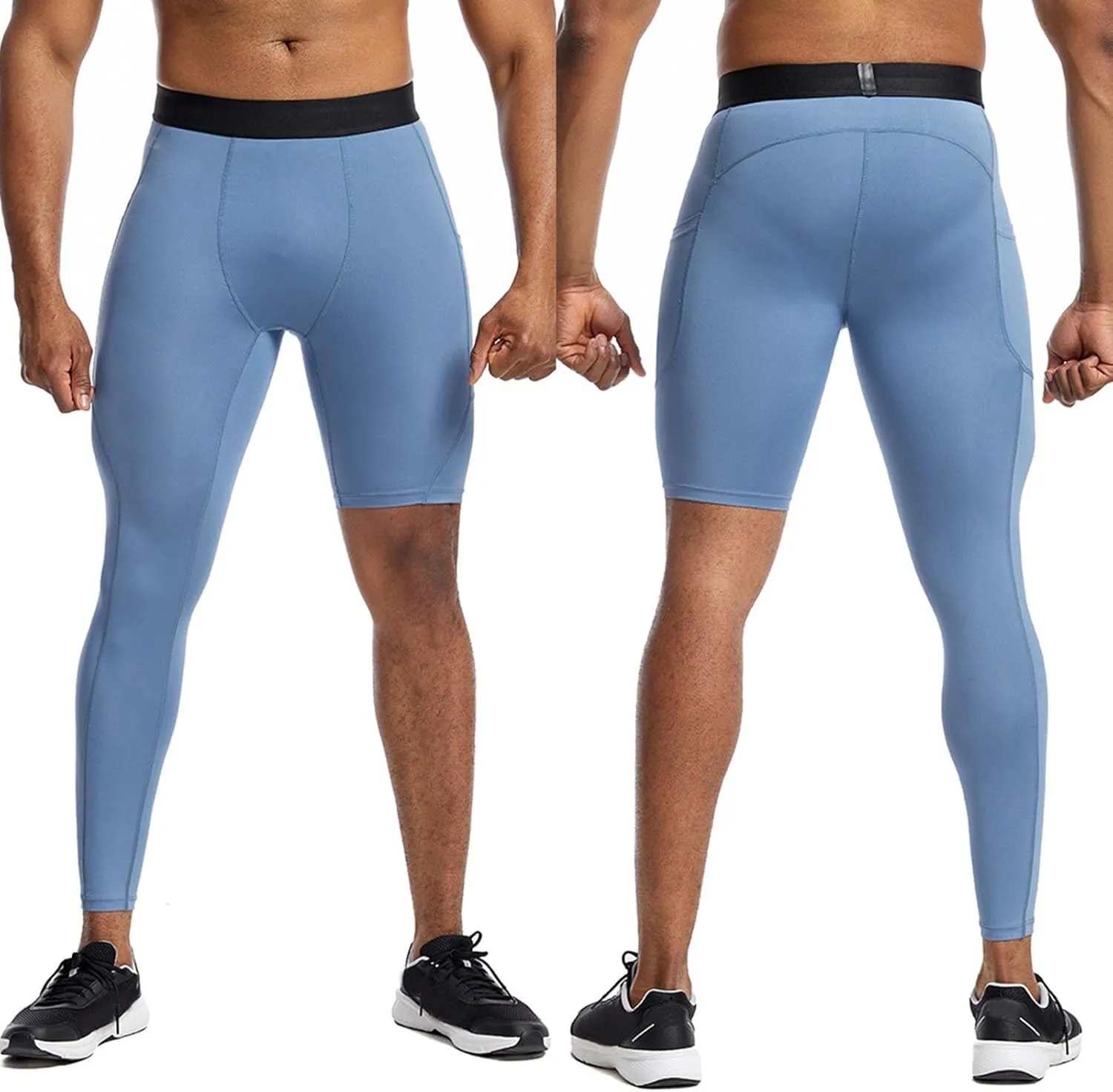 Men's 3/4 One Leg Compression Tights Single Leg Basketball Compression Pants Leggings Base Layer for Athletic Jogger