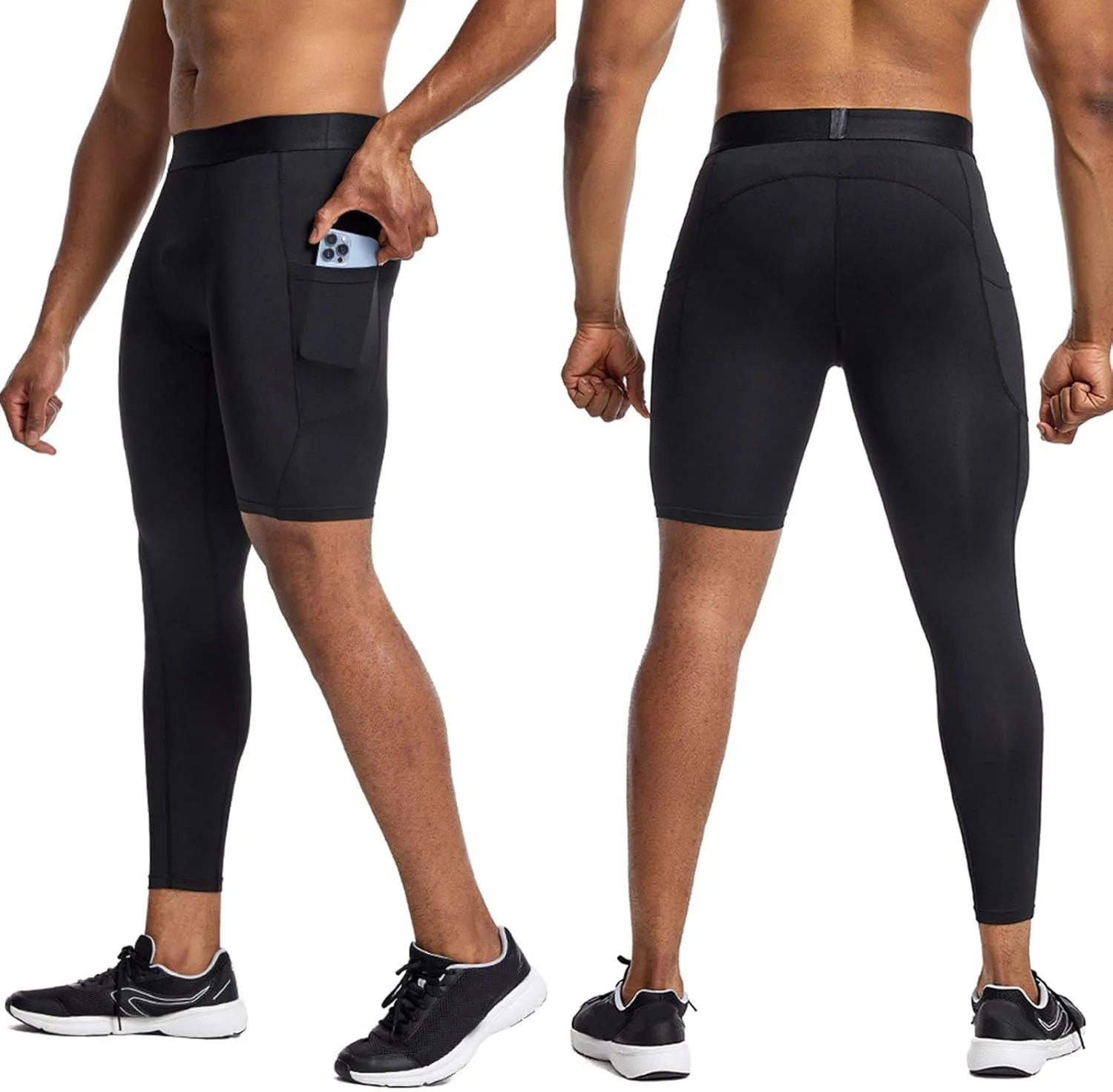Men's 3/4 One Leg Compression Tights Single Leg Basketball Compression Pants Leggings Base Layer for Athletic Jogger