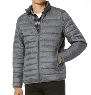 Mens Ash Grey Puffer Hooded Quilted Padded Jackets Windproof Coats