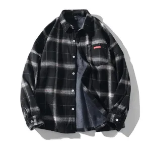 Men's Autumn Casual Plaid Long Sleeved Shirt With Velvet