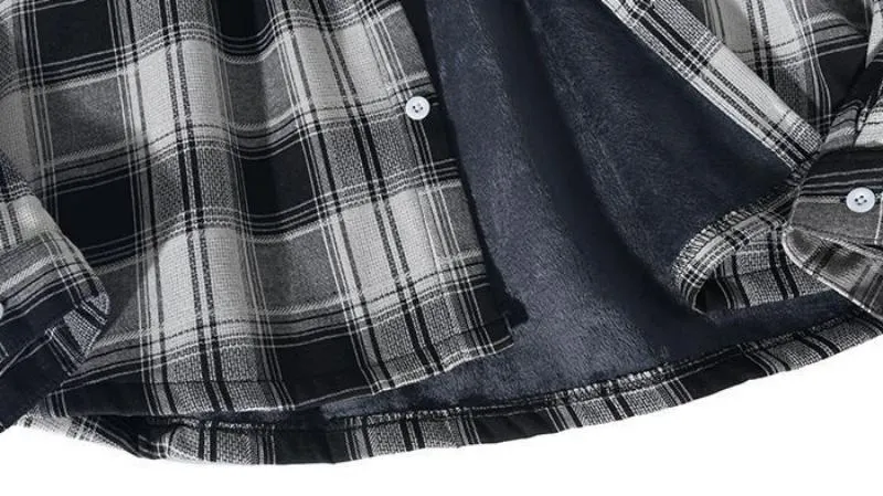 Men's Autumn Casual Plaid Long Sleeved Shirt With Velvet