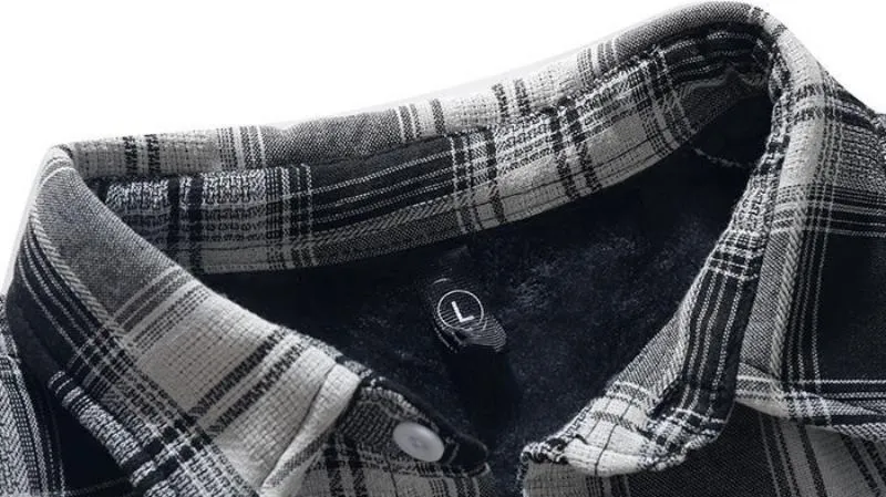 Men's Autumn Casual Plaid Long Sleeved Shirt With Velvet