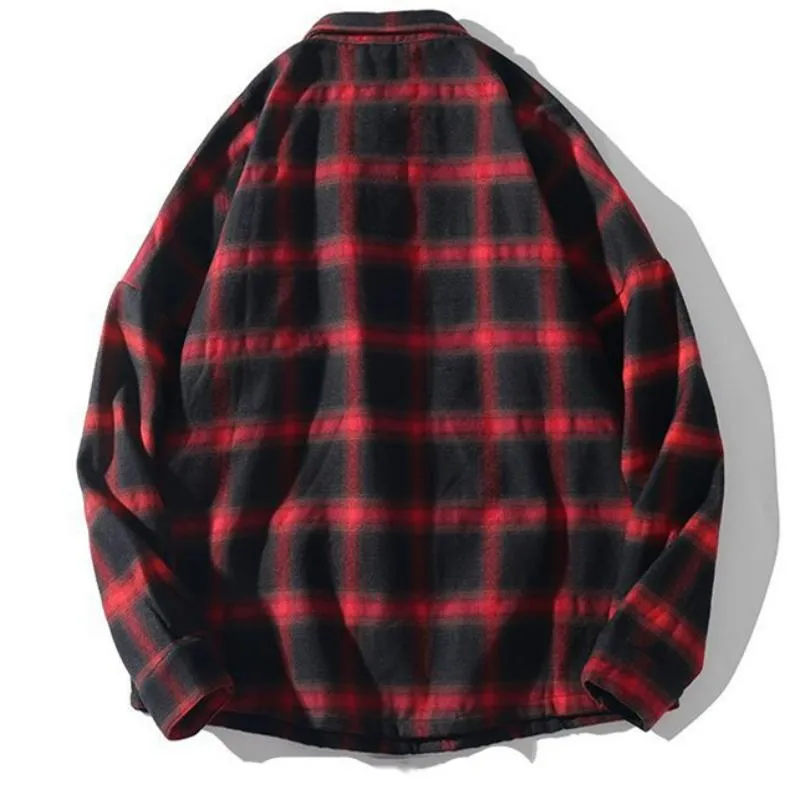 Men's Autumn Casual Plaid Long Sleeved Shirt With Velvet