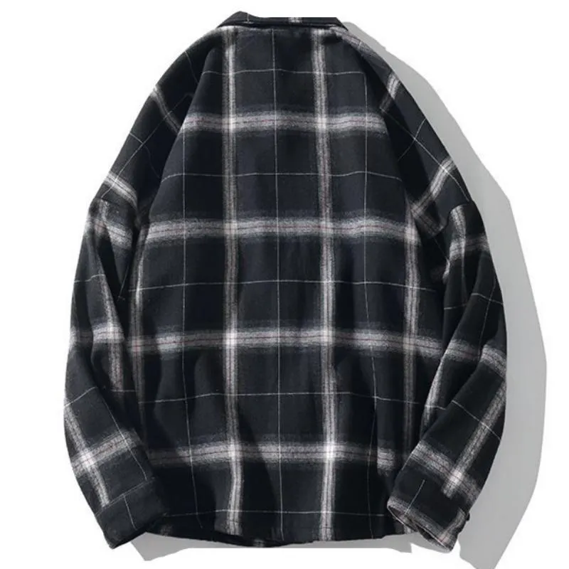 Men's Autumn Casual Plaid Long Sleeved Shirt With Velvet
