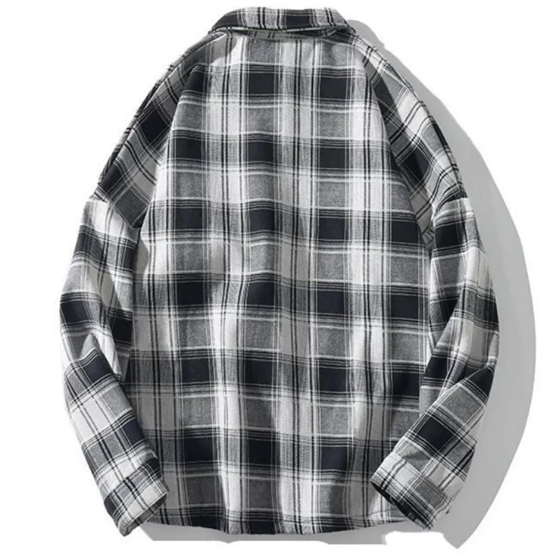 Men's Autumn Casual Plaid Long Sleeved Shirt With Velvet